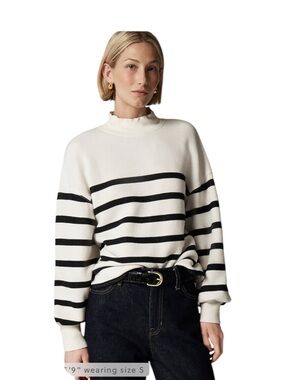 J Crew Heritage terry mockneck sweatshirt in black stripe Womens Size S FLAW